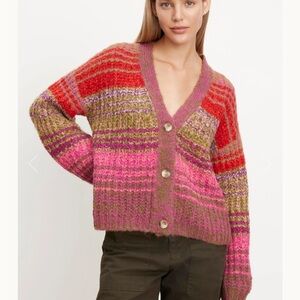 VELVET Alpaca Blend striped button front cardigan - Striped Women's Sweater